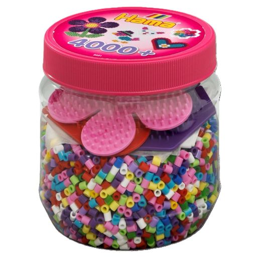 Hama 4,000 Beads & 3 Pegboards in Pink tub